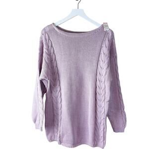 Pringle Of Scotland Purple Boat Neck Sweater with Cable‎ Knit NEW Deadstock Sz L